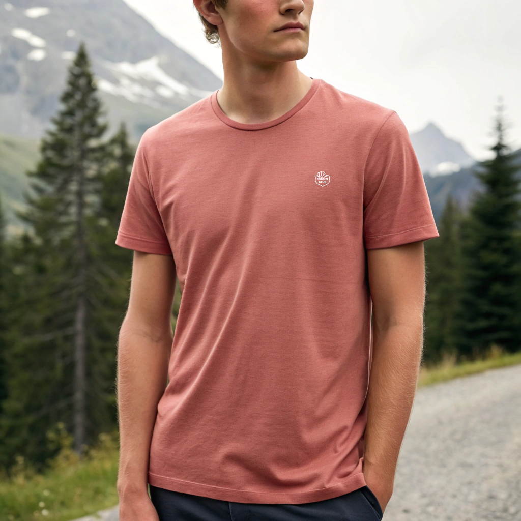 Organic cotton 1800m Club Tee, alpine lifestyle graphic, screenprinted in Arosa, Switzerland.