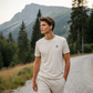 Heavyweight organic cotton tee with Ray screenprint on left chest, alpine lifestyle design, Arosa, Switzerland.