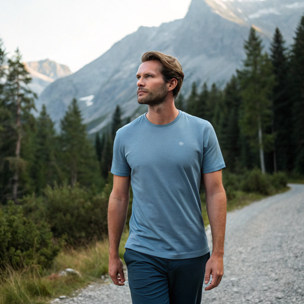 Organic cotton 1800m Club Tee, alpine lifestyle graphic, screenprinted in Arosa, Switzerland.