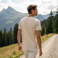 Heavyweight organic cotton tee with Ray screenprint on left chest, alpine lifestyle design, Arosa, Switzerland.