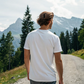 Heavyweight organic cotton tee with Ray screenprint on left chest, alpine lifestyle design, Arosa, Switzerland.