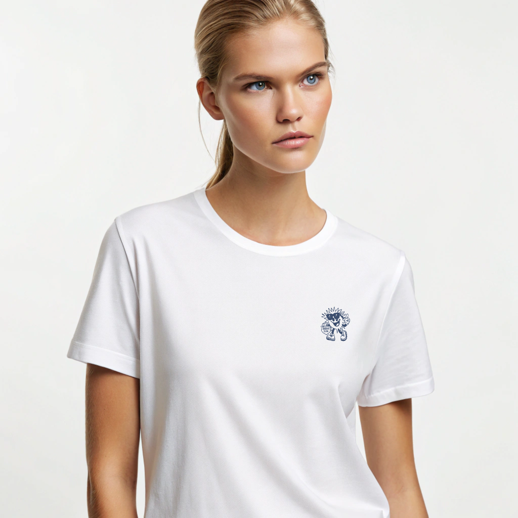 Heavyweight organic cotton tee with Ray screenprint on left chest, alpine lifestyle design, Arosa, Switzerland.