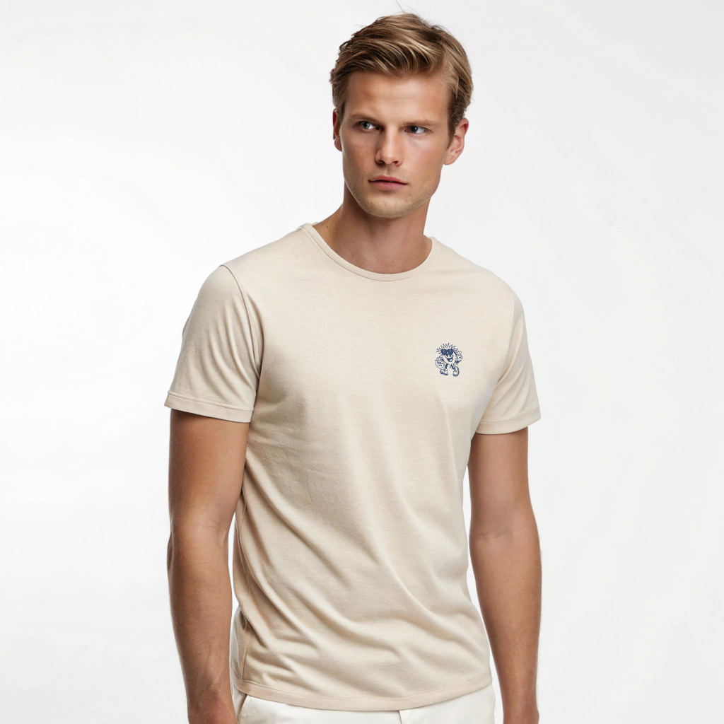 Heavyweight organic cotton tee with Ray screenprint on left chest, alpine lifestyle design, Arosa, Switzerland.