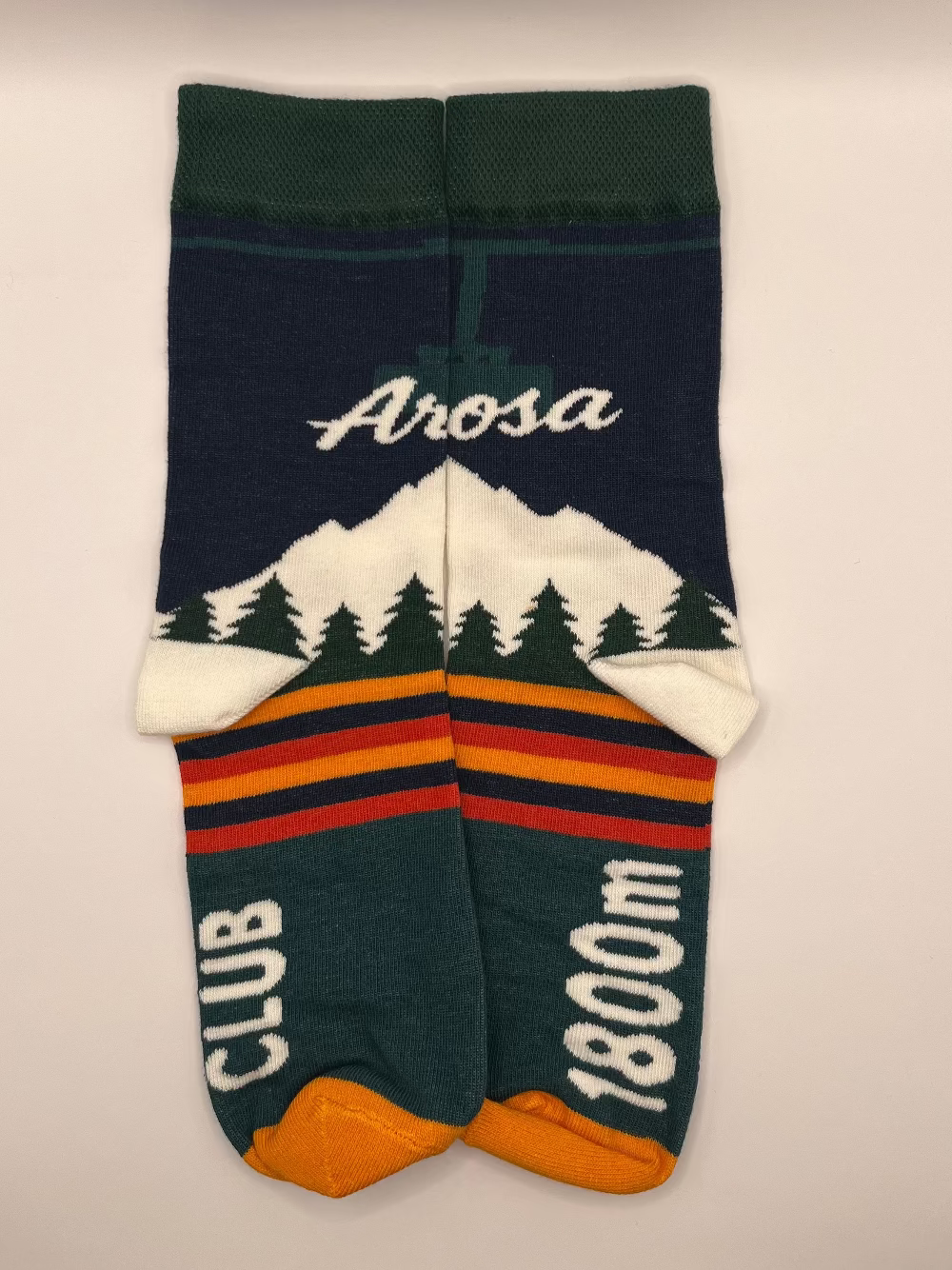 A pair of Arosa Knit Socks with classic alpine pattern designed in Arosa, Switzerland.
